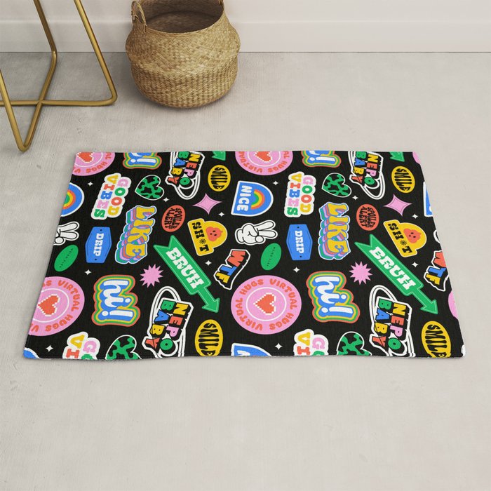 Retro cartoon sticker label pattern Rug Gallery Image 1