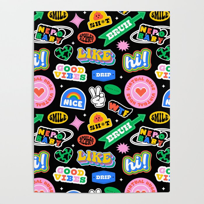 Retro cartoon sticker label pattern Poster Gallery Image 4