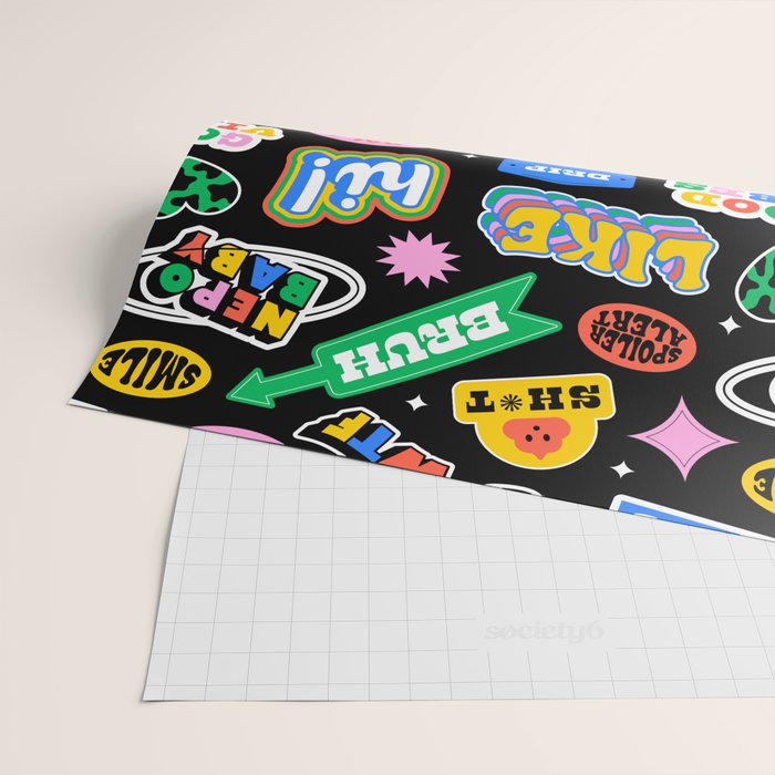 Retro cartoon sticker label pattern Wrapping Paper Gallery Image 2