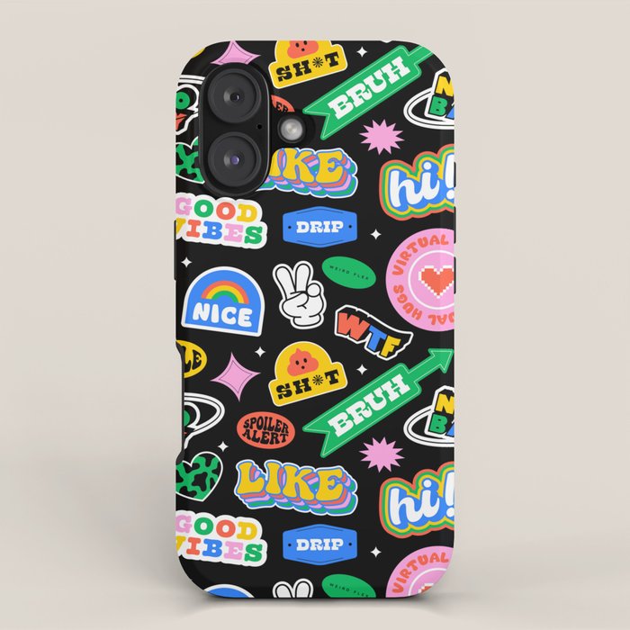 Retro cartoon sticker label pattern iPhone Case Gallery Image 1