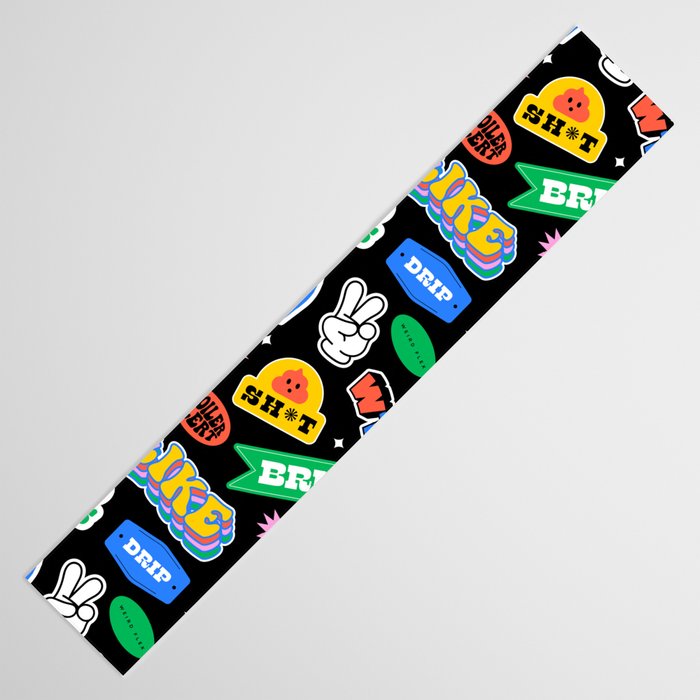Retro cartoon sticker label pattern Table Runner Gallery Image 3