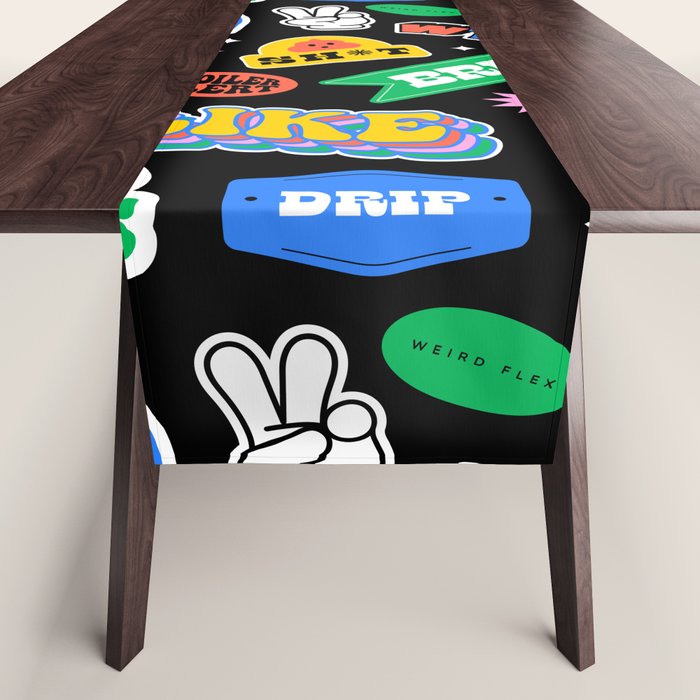 Retro cartoon sticker label pattern Table Runner Gallery Image 1