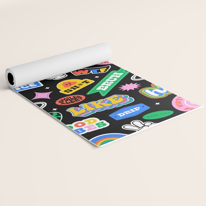 Retro cartoon sticker label pattern Yoga Mat Gallery Image 2