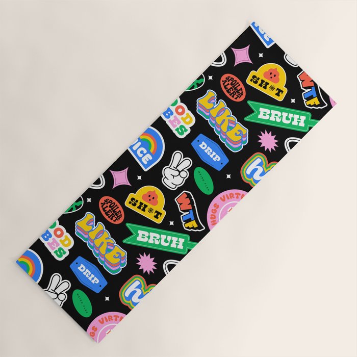 Retro cartoon sticker label pattern Yoga Mat Gallery Image 1