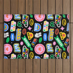 Retro cartoon sticker label pattern Outdoor Rug Gallery Image 1