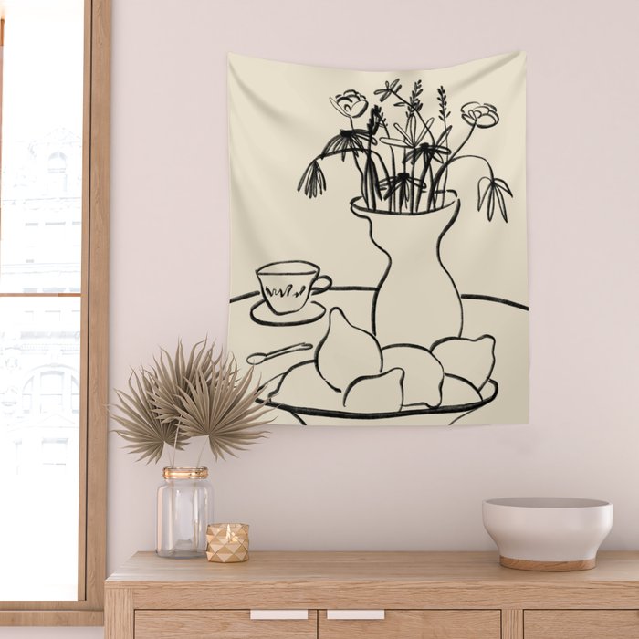 LEMONS AND FLOWERS Wall Tapestry Gallery Image 2