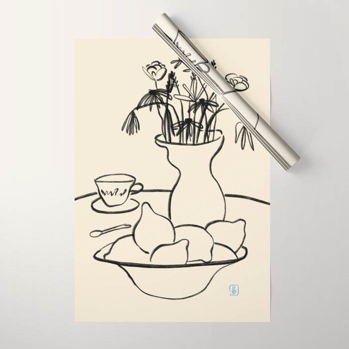 LEMONS AND FLOWERS Wrapping Paper Gallery Image 1