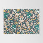 Nutcracker ballet gingerbread delicious biscuits // nile blue background beige forest and pine green sweet Christmas cookies Rug Gallery Image 2