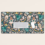 Nutcracker ballet gingerbread delicious biscuits // nile blue background beige forest and pine green sweet Christmas cookies Desk Mat Gallery Image 1
