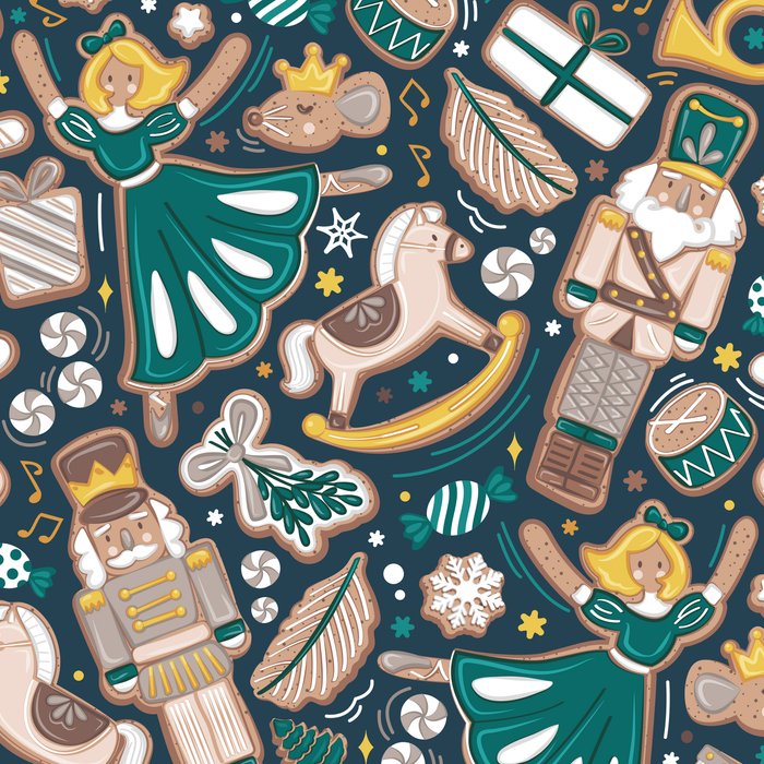 Nutcracker ballet gingerbread delicious biscuits // nile blue background beige forest and pine green sweet Christmas cookies Coffee Mug Gallery Image 2