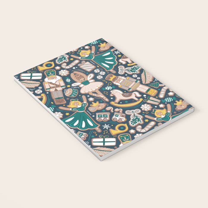 Nutcracker ballet gingerbread delicious biscuits // nile blue background beige forest and pine green sweet Christmas cookies Notebook Gallery Image 3