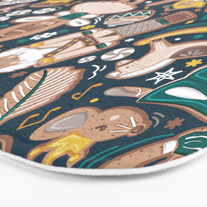 Nutcracker ballet gingerbread delicious biscuits // nile blue background beige forest and pine green sweet Christmas cookies Bath Mat Gallery Image 3