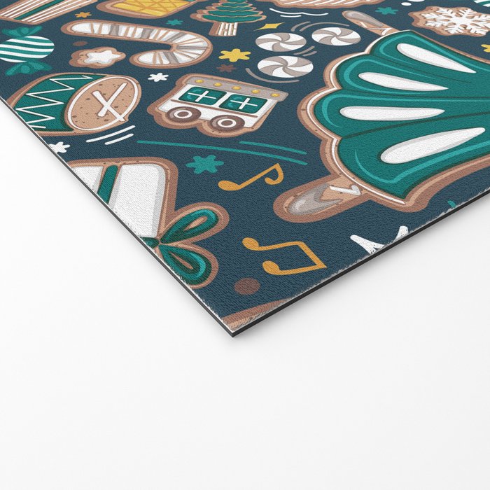 Nutcracker ballet gingerbread delicious biscuits // nile blue background beige forest and pine green sweet Christmas cookies Welcome Mat Gallery Image 2