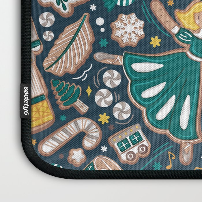 Nutcracker ballet gingerbread delicious biscuits // nile blue background beige forest and pine green sweet Christmas cookies Laptop Sleeve Gallery Image 3