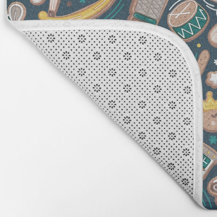 Nutcracker ballet gingerbread delicious biscuits // nile blue background beige forest and pine green sweet Christmas cookies Bath Mat Gallery Image 2