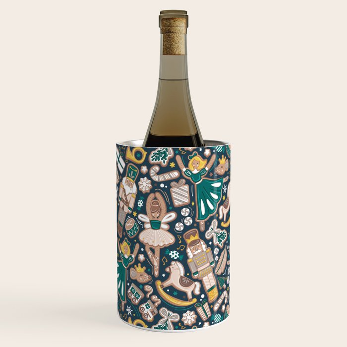 Nutcracker ballet gingerbread delicious biscuits // nile blue background beige forest and pine green sweet Christmas cookies Wine Chiller Gallery Image 2