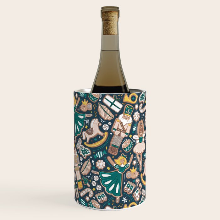 Nutcracker ballet gingerbread delicious biscuits // nile blue background beige forest and pine green sweet Christmas cookies Wine Chiller Gallery Image 1