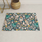 Nutcracker ballet gingerbread delicious biscuits // nile blue background beige forest and pine green sweet Christmas cookies Rug Gallery Image 1