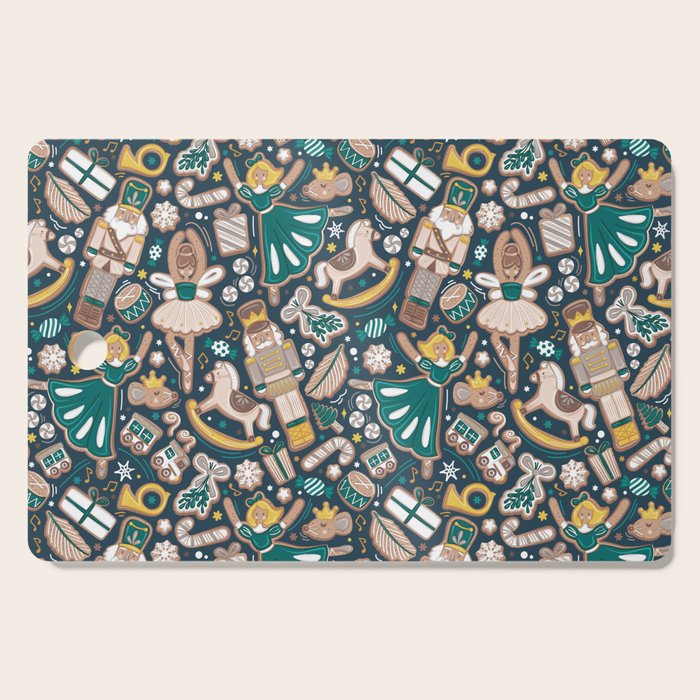 Nutcracker ballet gingerbread delicious biscuits // nile blue background beige forest and pine green sweet Christmas cookies Cutting Board Gallery Image 1