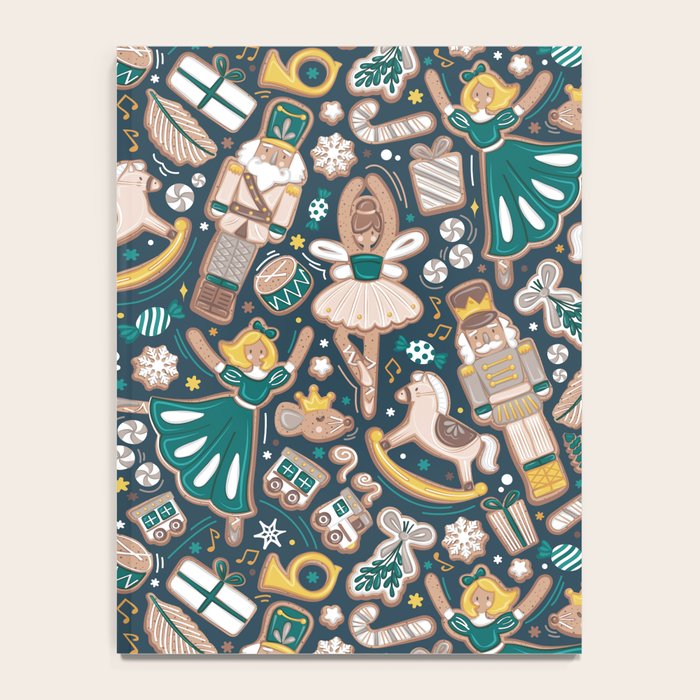 Nutcracker ballet gingerbread delicious biscuits // nile blue background beige forest and pine green sweet Christmas cookies Notebook Gallery Image 4