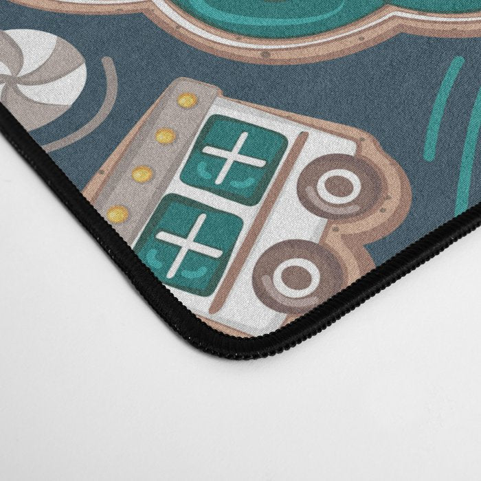 Nutcracker ballet gingerbread delicious biscuits // nile blue background beige forest and pine green sweet Christmas cookies Desk Mat Gallery Image 4
