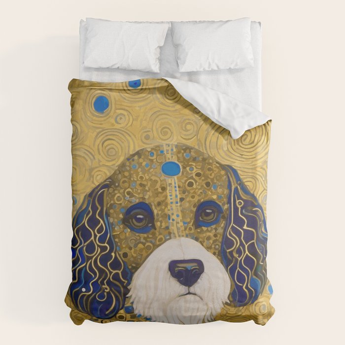 Klimt Dog with Colorful Ears Duvet Cover Gallery Image 1