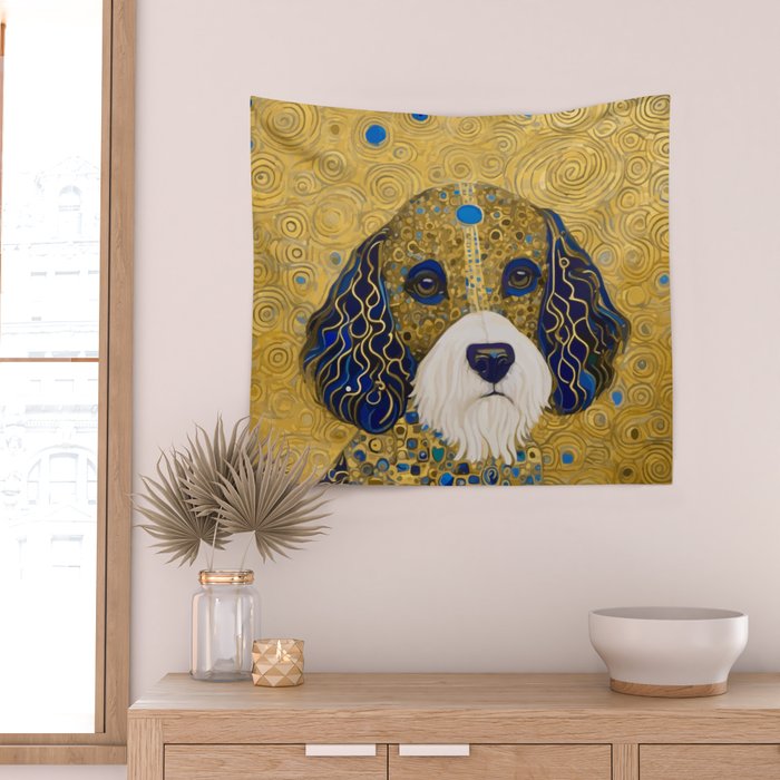 Klimt Dog with Colorful Ears Wall Tapestry Gallery Image 2