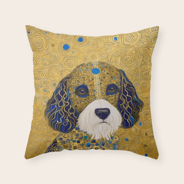 Klimt Dog with Colorful Ears Throw Pillow Gallery Image 1