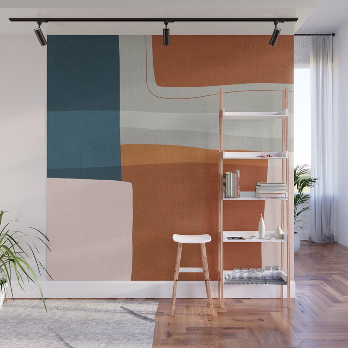 Abstract MCM Navy Burnt Orange Beige Blush Wall Mural Gallery Image 1