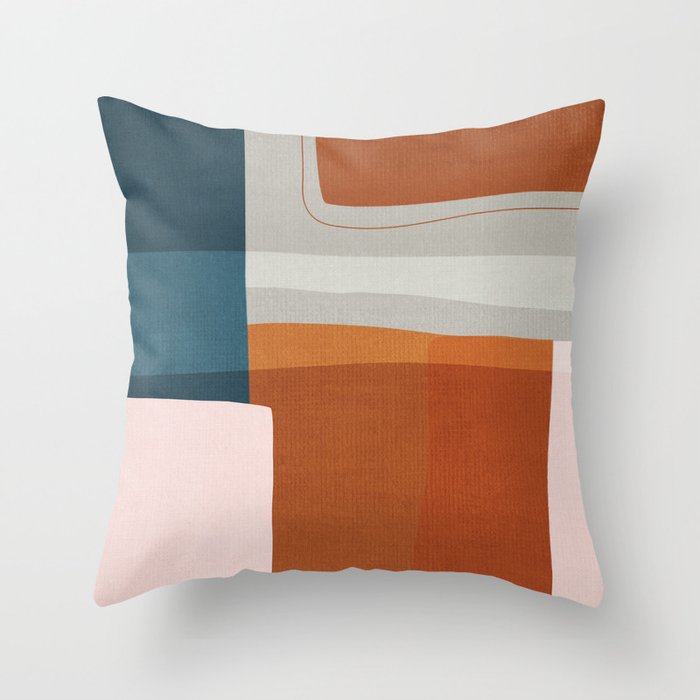Abstract MCM Navy Burnt Orange Beige Blush Throw Pillow Gallery Image 1