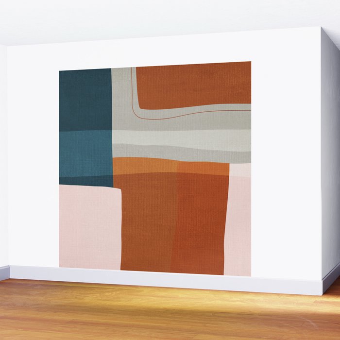 Abstract MCM Navy Burnt Orange Beige Blush Wall Mural Gallery Image 2