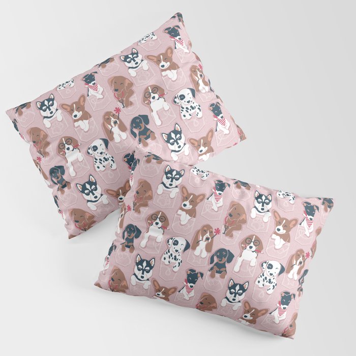 Pure love pockets I // blush pink background Dachshund Beagle Dalmatian Basset Hound Labrador Retriever Husky Welsh Corgi and Italian Greyhound dog puppies Pillow Sham Gallery Image 3