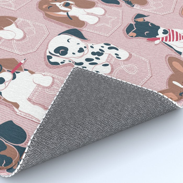 Pure love pockets I // blush pink background Dachshund Beagle Dalmatian Basset Hound Labrador Retriever Husky Welsh Corgi and Italian Greyhound dog puppies Rug Gallery Image 4