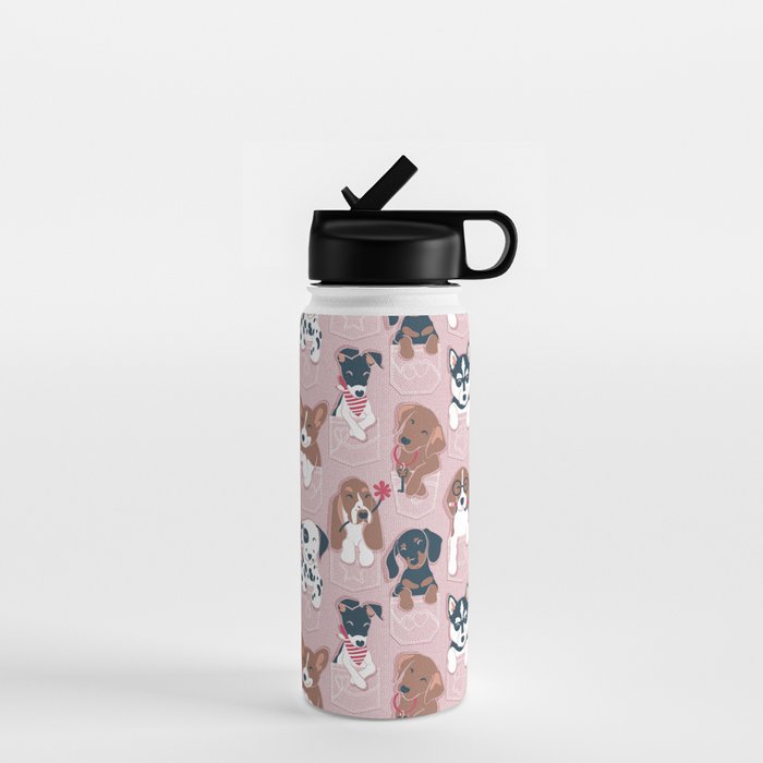 Pure love pockets I // blush pink background Dachshund Beagle Dalmatian Basset Hound Labrador Retriever Husky Welsh Corgi and Italian Greyhound dog puppies Water Bottle Gallery Image 1