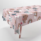 Pure love pockets I // blush pink background Dachshund Beagle Dalmatian Basset Hound Labrador Retriever Husky Welsh Corgi and Italian Greyhound dog puppies Tablecloth Gallery Image 1