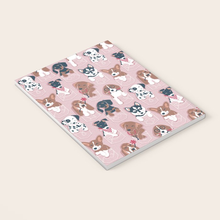 Pure love pockets I // blush pink background Dachshund Beagle Dalmatian Basset Hound Labrador Retriever Husky Welsh Corgi and Italian Greyhound dog puppies Notebook Gallery Image 3