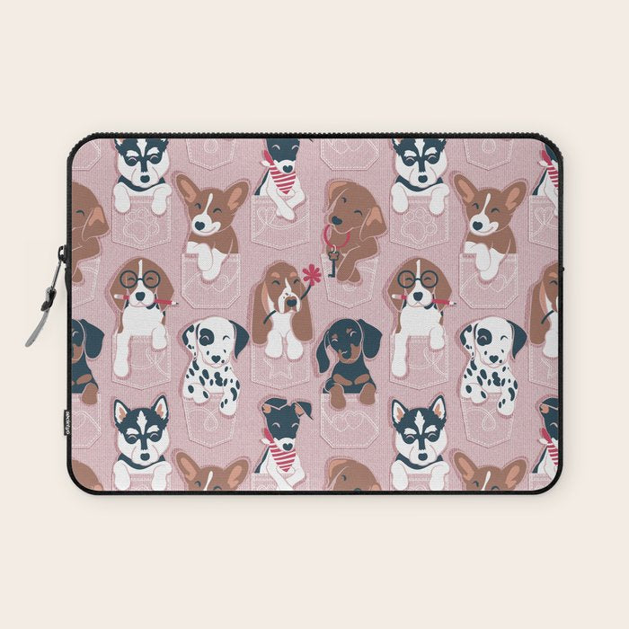 Pure love pockets I // blush pink background Dachshund Beagle Dalmatian Basset Hound Labrador Retriever Husky Welsh Corgi and Italian Greyhound dog puppies Laptop Sleeve Gallery Image 1