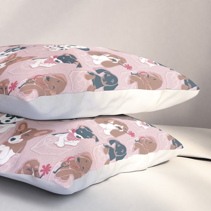 Pure love pockets I // blush pink background Dachshund Beagle Dalmatian Basset Hound Labrador Retriever Husky Welsh Corgi and Italian Greyhound dog puppies Pillow Sham Gallery Image 3