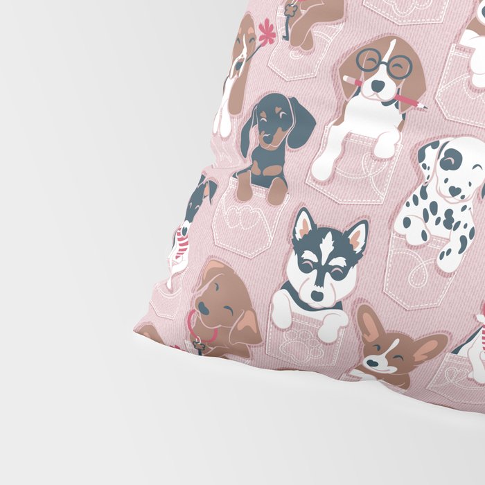 Pure love pockets I // blush pink background Dachshund Beagle Dalmatian Basset Hound Labrador Retriever Husky Welsh Corgi and Italian Greyhound dog puppies Pillow Sham Gallery Image 4