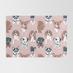 Pure love pockets I // blush pink background Dachshund Beagle Dalmatian Basset Hound Labrador Retriever Husky Welsh Corgi and Italian Greyhound dog puppies Rug Gallery Image 2