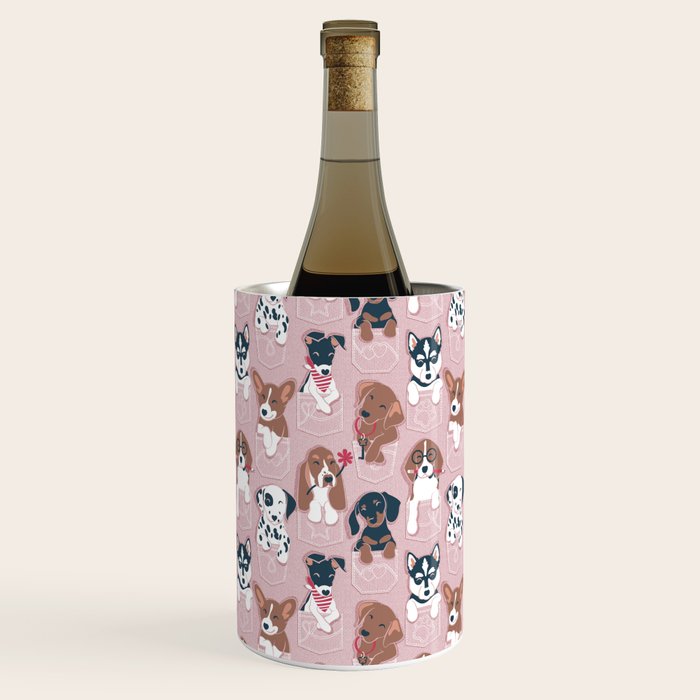 Pure love pockets I // blush pink background Dachshund Beagle Dalmatian Basset Hound Labrador Retriever Husky Welsh Corgi and Italian Greyhound dog puppies Wine Chiller Gallery Image 1