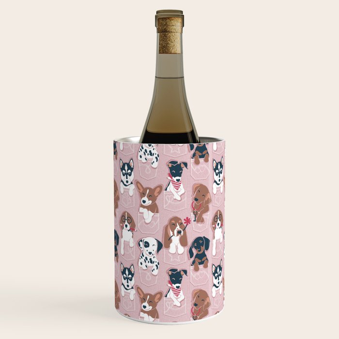 Pure love pockets I // blush pink background Dachshund Beagle Dalmatian Basset Hound Labrador Retriever Husky Welsh Corgi and Italian Greyhound dog puppies Wine Chiller Gallery Image 3