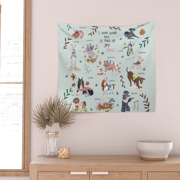 Dog lover person cute dogs breed pattern Wall Tapestry Gallery Image 2