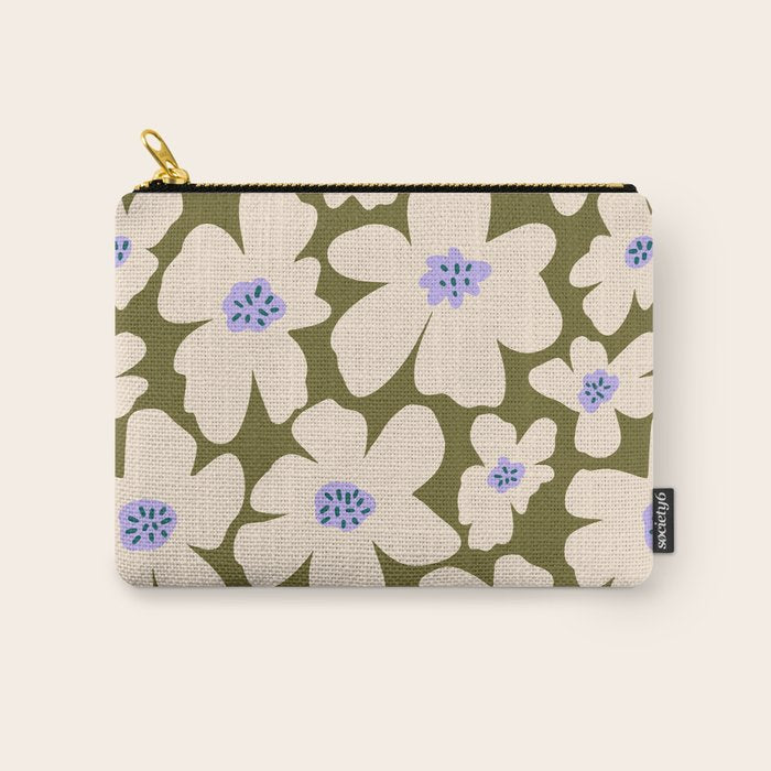 Retro Daisy - cream, purple and dark olive  Carry All Pouch Gallery Image 1