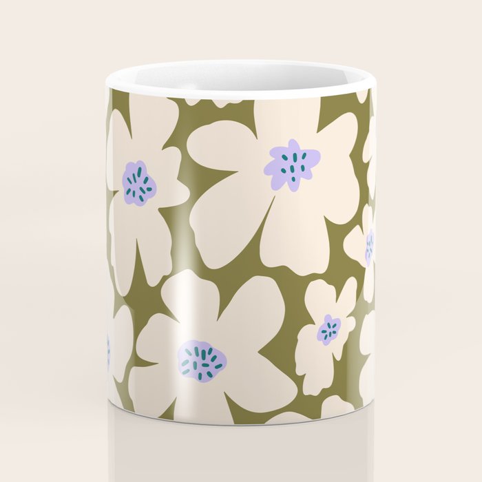 Retro Daisy - cream, purple and dark olive  Coffee Mug Gallery Image 4