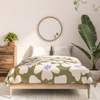 Retro Daisy - cream, purple and dark olive  Comforter Gallery Image 3