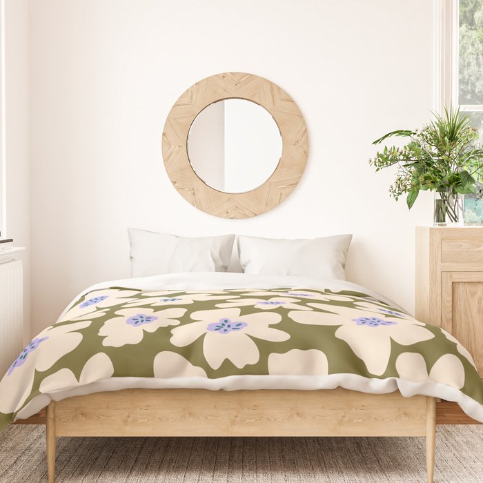 Retro Daisy - cream, purple and dark olive  Duvet Cover Gallery Image 3