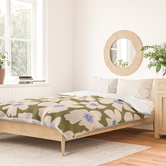 Retro Daisy - cream, purple and dark olive  Duvet Cover Gallery Image 2