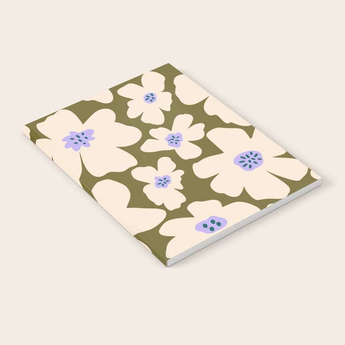Retro Daisy - cream, purple and dark olive  Notebook Gallery Image 2