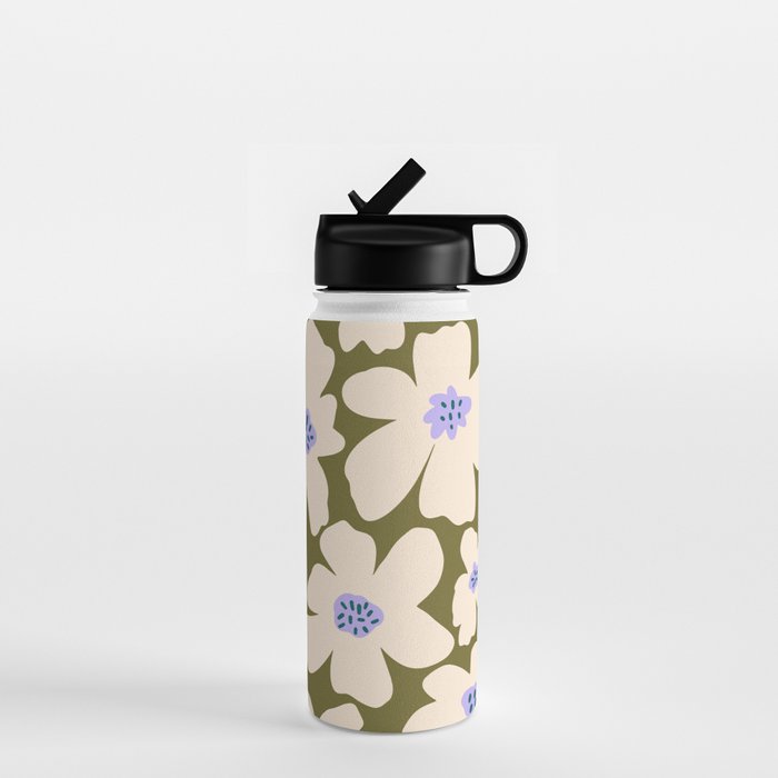 Retro Daisy - cream, purple and dark olive  Water Bottle Gallery Image 1